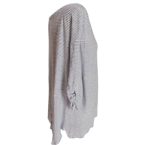 Adrienne Vittadini Women's 2X Linen 3/4 Sleeve Navy Blue and White Striped Top - Picture 3 of 8